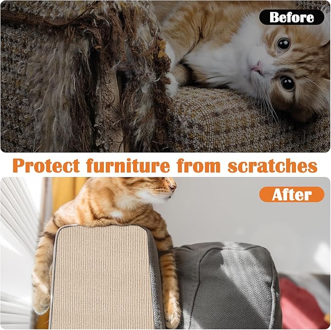 Cat Scratch Furniture Protector - 138" x 15.8" Trimmable Self-Adhesive Cats Claws Scratch Pads, DIY Cat Climbing Couch Protector for Scratch Post Cat Tree Replacement Indoor (Khaki)