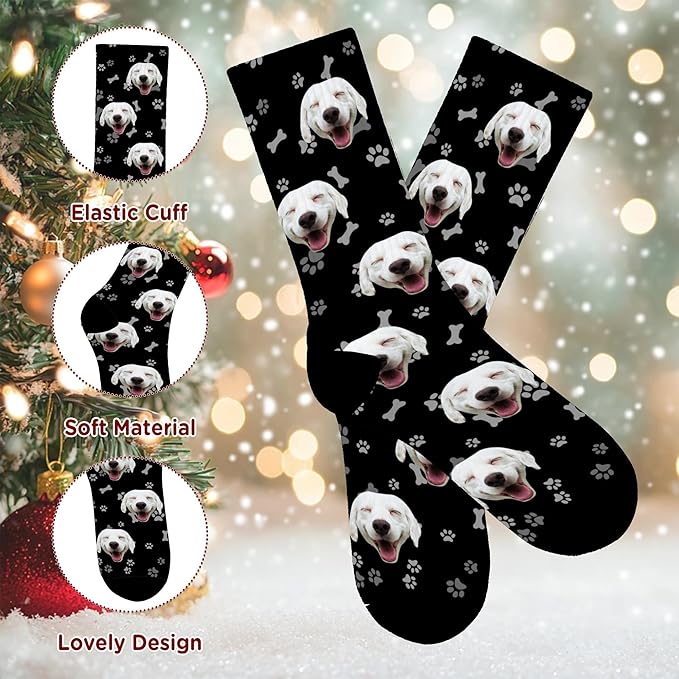 D-Story Custom Face Socks, Personalized Photo Picture on Socks, Unisex Athletic Crew Socks for Men Women