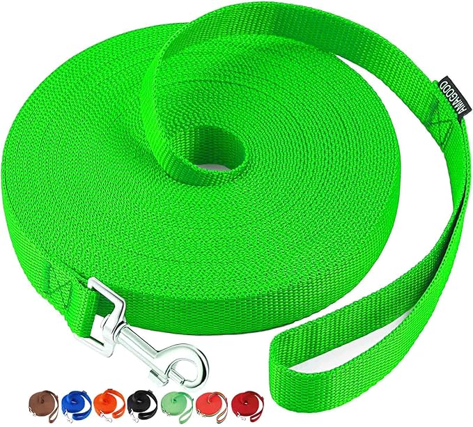 AmaGood Dog/Puppy Obedience Recall Training Agility Lead-15 ft 20 ft 30 ft 50 ft Long Leash-for Dog Training,Recall,Play,Safety,Camping (20feet, Green)