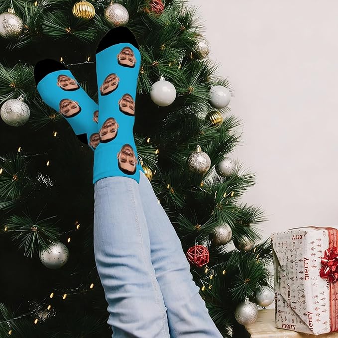 D-Story Custom Face Socks, Personalized Photo Picture on Socks, Unisex Athletic Crew Socks for Men Women