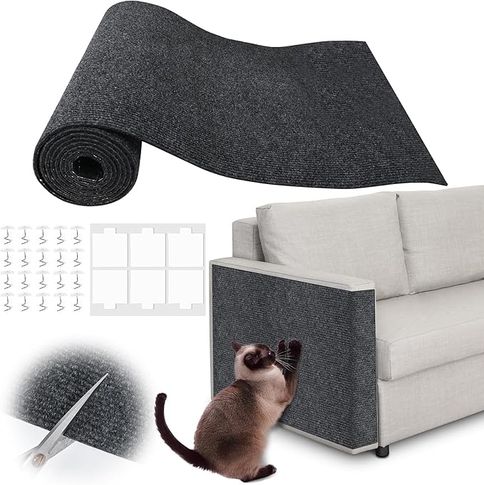 Cat Scratch Furniture Protector - 158" x 15.8" Trimmable Self-Adhesive Cats Claws Scratch Pads, DIY Cat Climbing Couch Protector for Scratch Post Cat Tree Replacement Indoor (Dark Gray)