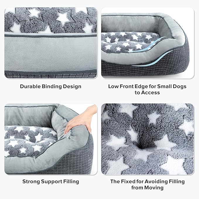 SIWA MARY Dog Beds for Small Medium Large Dogs & Cats. Washable Pet Bed, Orthopedic Dog Sofa Bed, Soft Calming Sleeping Warming Puppy Bed (Star-Grey, Large-(30’’x 24’’x 9’’))