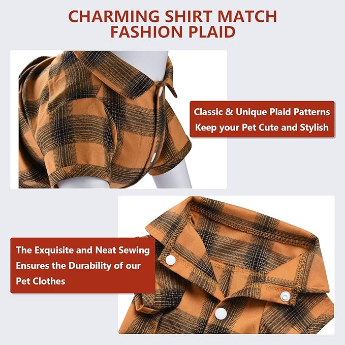 Koneseve Dog Shirt Plaid Dog Clothes for Medium Large Dogs Boy Girl Soft Pet T-Shirts Breathable Outfit Adorable Costume Grid Clothing Birthday Thanksgiving Christmas Sweater Apparel (Yellow; 6XL)