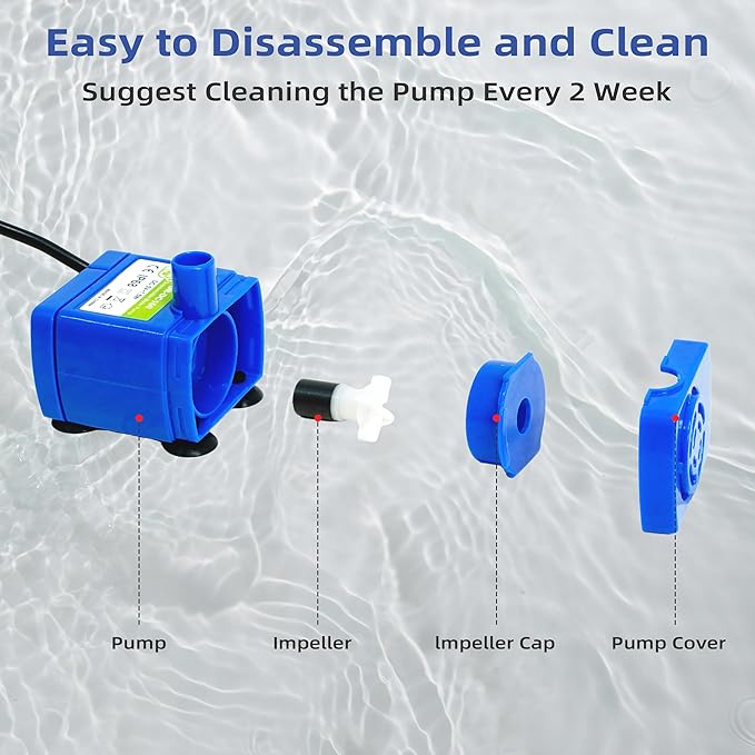IP68 DR-DC160 submersible water pump Cat Water Fountain Pump for Tritone Ceramic, Stainless Steel, Round Flower Cap Cat Fountains, Automatic Pet Water Dispenser Replacement Pump (With LED)
