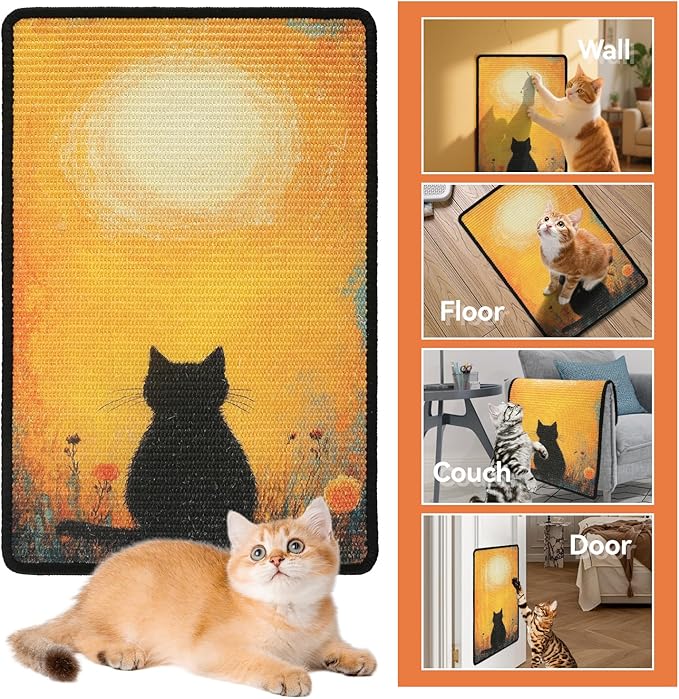 Cat Scratching Mat, 23.6 x 15.7'' Large Sisal Cat Scratch Pad with Non-Slip Backing, Cat Scratcher Mat for Floor, Wall, Sofa & Furniture Protection((YellowSilence)