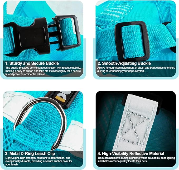wanheart Cat Harness and Leash Set - Escape Proof Adjustable Breathable Vest for Cats, Soft Mesh Padded Harness with Reflective Strips - Easy Control for Kittens, Indoor & Outdoor Cats (Emerald, S)