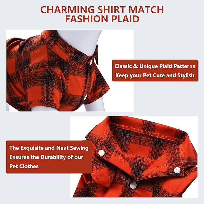 Koneseve Dog Shirt Plaid Dog Clothes for Small Dogs Boy Girl Cat Clothes Soft Puppy Outfit Adorable Pet T-Shirts Kitten Grid Costume Apparel Thanksgiving Christmas Clothing (Red#1; XS/Extra Small)