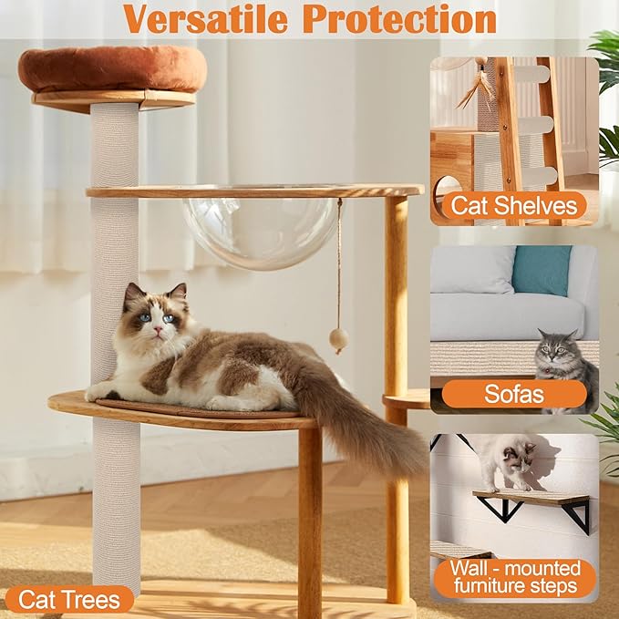 Cat Scratch Deterrent for Furniture - 100" x 15.8" Trimmable Self-Adhesive Cats Claws Scratch Pads, DIY Cat Climbing Couch Protector for Scratch Post Cat Tree Replacement Indoor (Khaki)