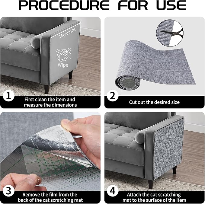 2 Pcs Total 78.8"x15.8" Cat Scratch Mat, Cat Scratch Couch Furniture Protector, Trimmable Self-Adhesive Cats Scratch Pads, DIY Cat Scratcher for Wall Protector and Covering Cat Tower (Light Grey)