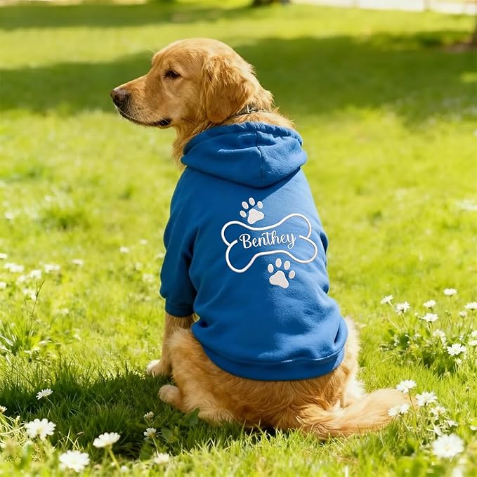 Personalized Name Dog Hoodie, Embroidered Hoodies Pets Name, Custom Pet Memorial, Bright Puppy Sweatshirt, Customized Pet Clothes Warm Winter Outfit for Dogs, Gift for Dog Lovers Style 3