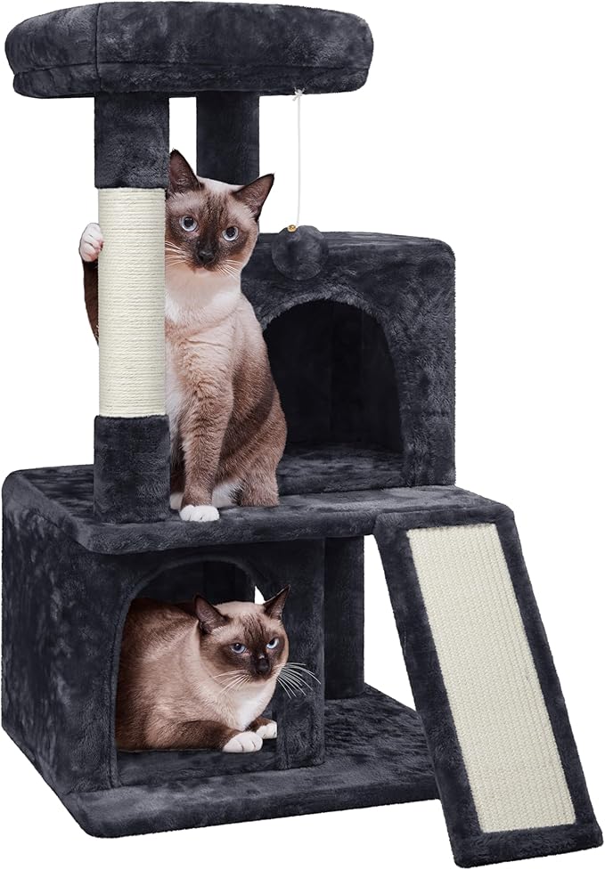 Yaheetech Cat Tree for Indoor Pets, 36in Tower Condo w/Extra Large Perch, Scratching Posts, Board, Dangling Ball, Play Structure for Kittens & Adult Cats, Graphite Gray