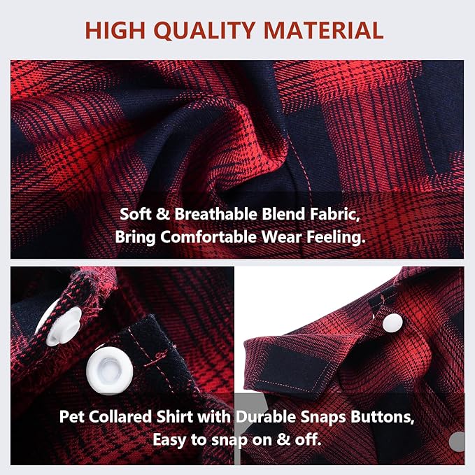 Koneseve Dog Shirt, Pet Plaid Clothes Shirt T-Shirt, Sweater Bottoming Shirt for Small Dog Cat Puppy Grid Adorable Wearing Stylish Cozy Halloween,Christmas Costumes (Red;S/Small)