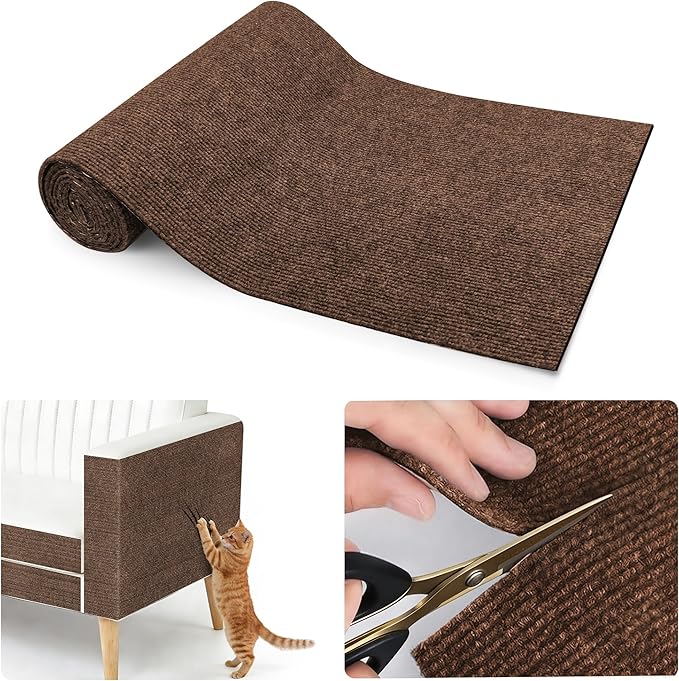 Cat Scratching mat Self-Adhesive, Trimmable Furniture Protector for Couch, Sofa, Wall & Cat Trees - Durable Scratch Pad with Nano Tape, DIY Climbing Carpet for Indoor Cats (Brown, 78.7"x15.8")
