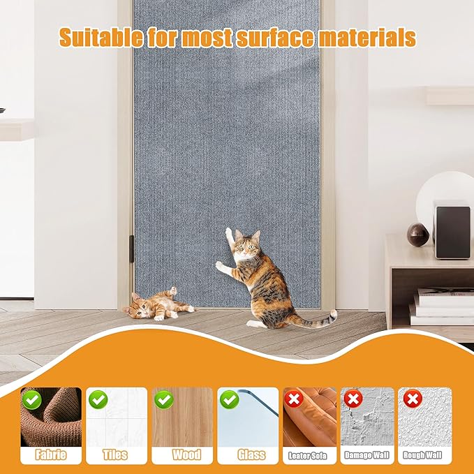 Cat Scratching mat Self-Adhesive, Trimmable Furniture Protector for Couch, Sofa, Wall & Cat Trees - Durable Scratch Pad with Nano Tape, DIY Climbing Carpet for Indoor Cats (Light Grey, 23.6"x15.8")