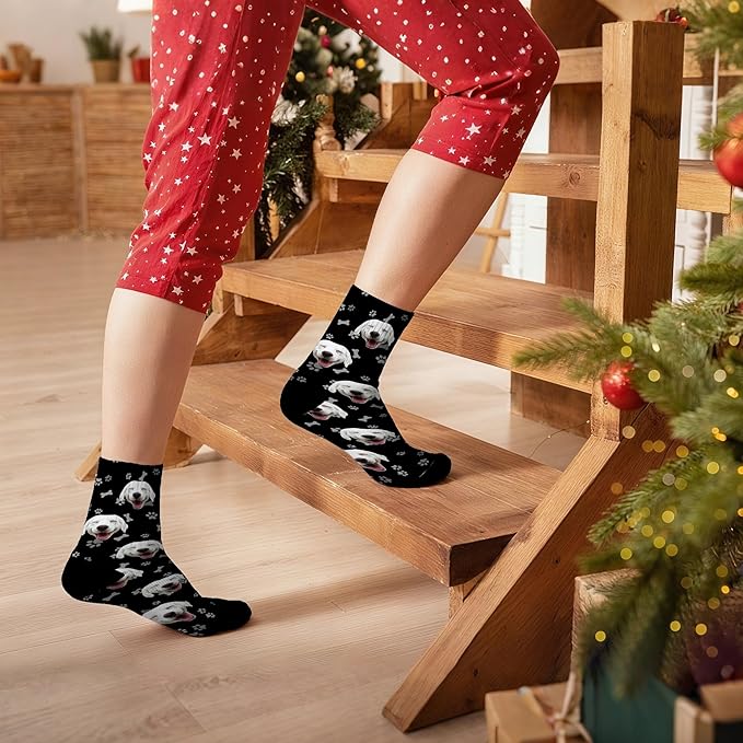 D-Story Custom Face Socks, Personalized Photo Picture on Socks, Unisex Athletic Crew Socks for Men Women