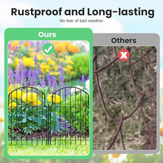 10Pcs Decorative Garden Fence, 20in(H)/10.8ft(L) Rustproof Metal Fences Animal Barrier Outdoor for Yard, Flower Bed Edging Ornamental Border Panel for Dogs, Rabbits, Dig Defence, Garden Decor, Patio