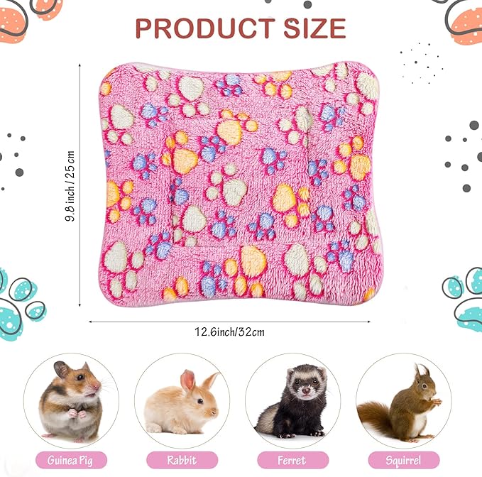 Tuanse 4 Pack Ultra Soft Dog Cat Bed Mat Small Animal Guinea Pig Bed with Cute Print Reversible Fleece Dog Crate Kennel Pad Cozy Washable Thickened Hamster Pet Beds Mat(13 x 10 Inches,Vivid Color)