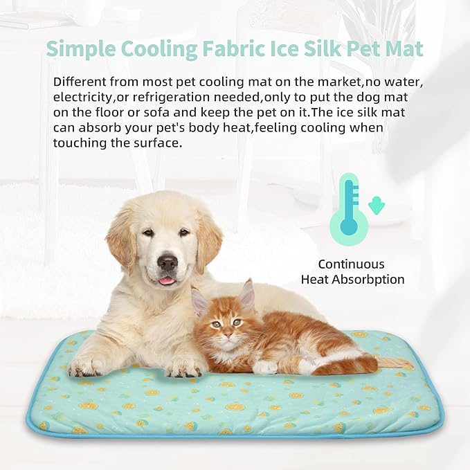 NWK Pet Cooling Mat - 27’’ X 20’’ Ice Silk Cooling Mat for Dogs & Cats Portable & Washable Pet Cooling Blanket, Car Seats, Beds for Summer (Green Fruit, Medium)