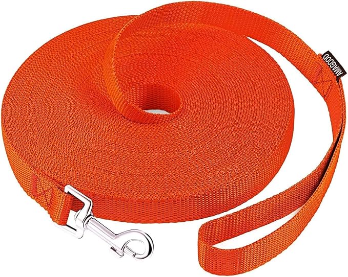 AMAGOOD Dog/Puppy Obedience Recall Training Agility Lead-15 ft 20 ft 30 ft 50 ft Long Leash-for Dog Training,Tie Out,Play,Safety,Camping (50Feet x 1Inch, Orange)