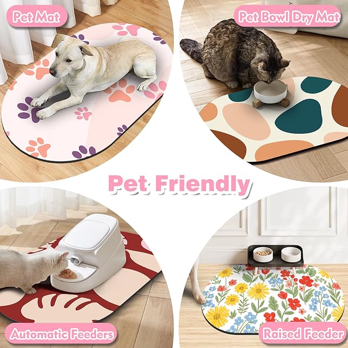 Cat Food Mat Small - 20''x12'' Absorbent Cat Feeding Mat, Pet Water Mats Protect Floor, No Stains Quick Dry Pet Placemats for Food and Water Bowl, Non-Slip Base Cats Bowl Mats for Messy Drinkers