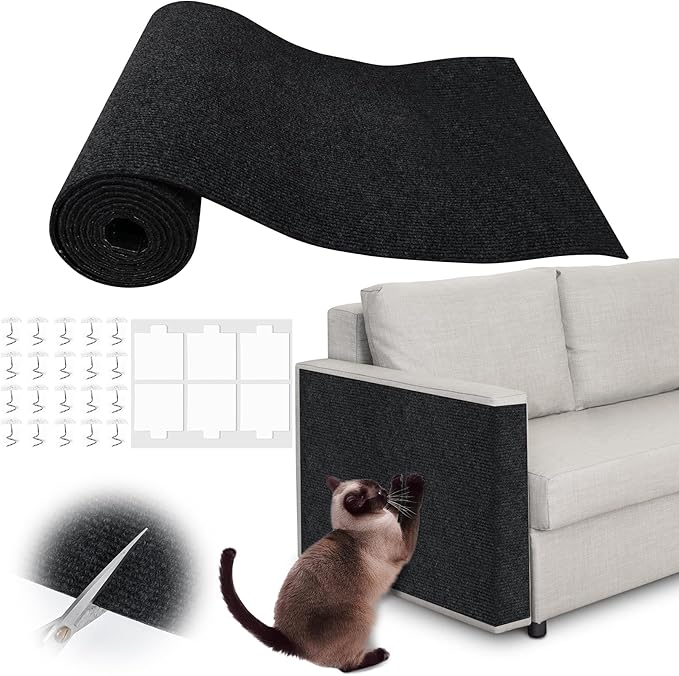 Cat Scratch Furniture Protector - 118" x 17" Trimmable Self-Adhesive Cats Claws Scratch Pads, DIY Cat Climbing Couch Protector for Scratch Post Cat Tree Replacement Indoor (Black)