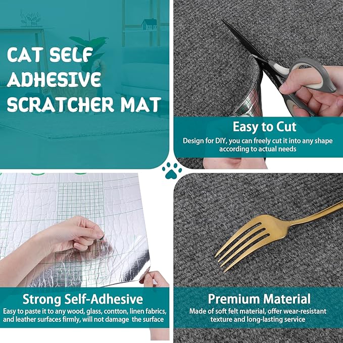 Climbing Cat Scratcher Mat Trimmable Cat Scratching Post Carpet 39.3’’x15.8’’ Self Adhesive Carpet Mat Pad Replacement for Cat Tree Shelves Post Couch Wall Furniture Steps DIY Protector (Dark Gray)