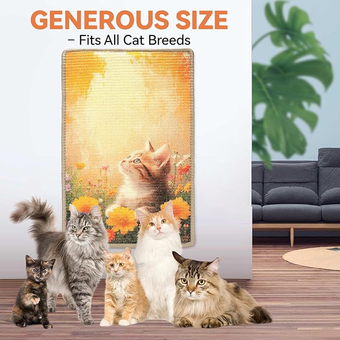 Cat Scratching Mat, 23.6 x 15.7'' Large Sisal Cat Scratch Pad with Non-Slip Backing, Cat Scratcher Mat for Floor, Wall, Sofa & Furniture Protection(OrangeWarm)