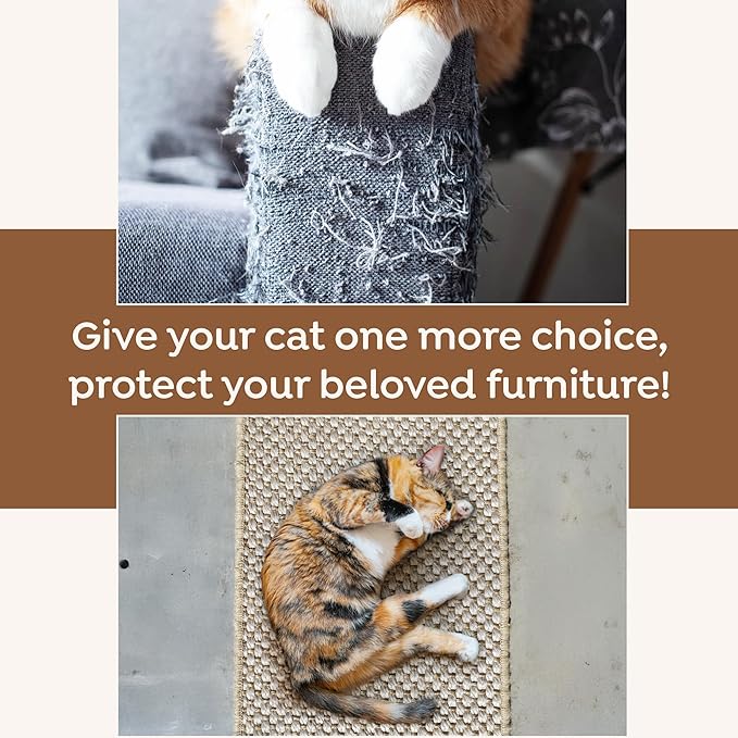 Premium Brazilian Cat Scratcher Mat – 24'' x 16'' Natural Fiber 100% Sisal with Jute Border, Ultra Durable, Scratching Pad, Doormat Rug, Protects Furniture and Carpets (Natural Beige)