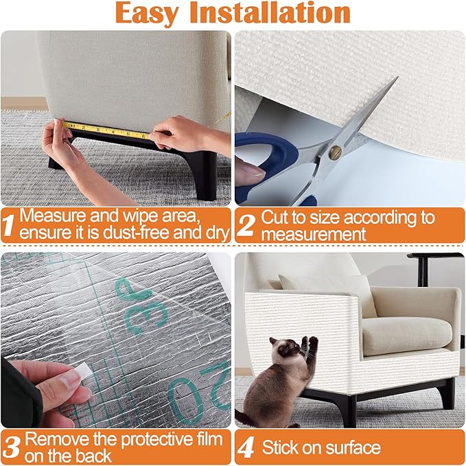 Cat Scratch Furniture Protector - 138" x 17" Trimmable Self-Adhesive Cats Claws Scratch Pads, DIY Cat Climbing Couch Protector for Scratch Post Cat Tree Replacement Indoor (Cream White)