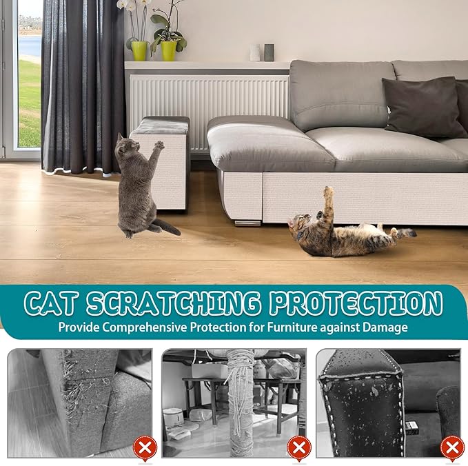 Climbing Cat Scratcher Mat Trimmable Cat Scratching Post Carpet 39.3’’x15.8’’ Self Adhesive Carpet Mat Pad Replacement for Cat Tree Shelves Post Couch Wall Furniture Steps DIY Protector (Cream White)