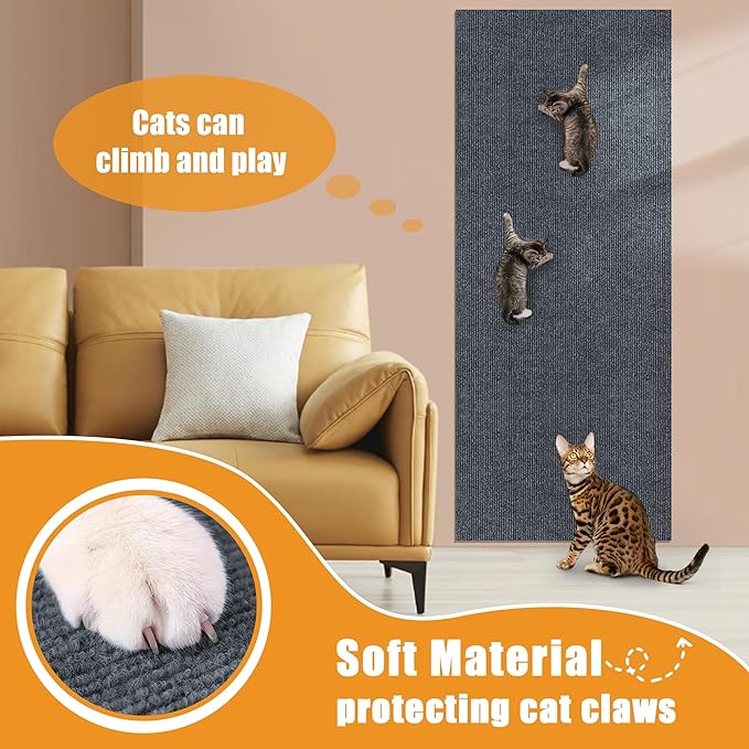 cat Scratching mat Self-Adhesive, Trimmable Furniture Protector for Couch, Sofa, Wall & Cat Trees - Durable Scratch Pad with Nano Tape, DIY Climbing Carpet for Indoor Cats(Dark Grey, 23.6"x15.8")