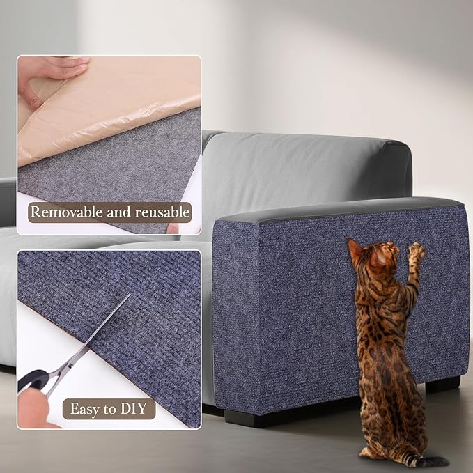 Cat Scratch Furniture Protector Couch Protector from cat Claws Self-Adhesive Carpet remnants Scratching Mat Trimmable DIY Climbing Covering Posts (Grey, 15.8" x 78.7")