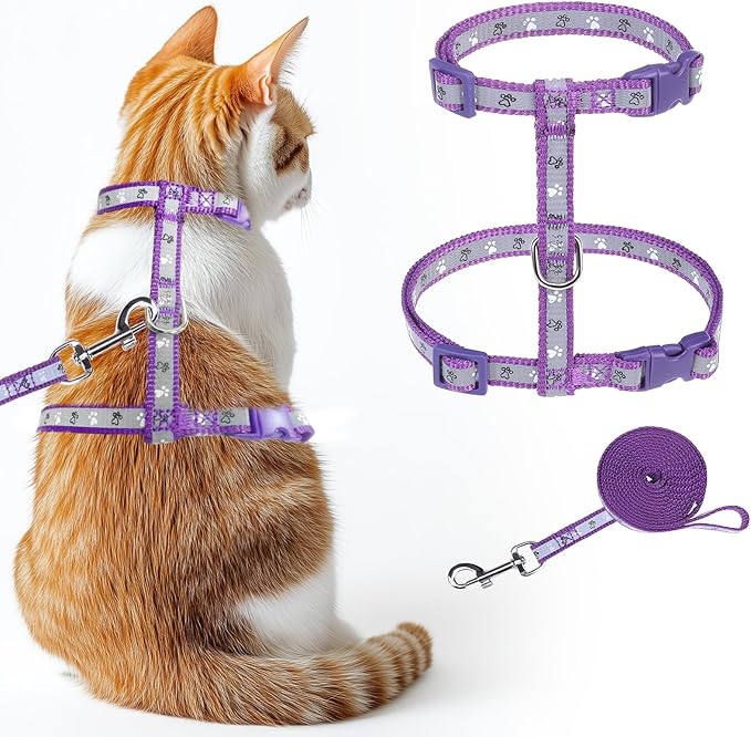 KOOLTAIL Cat Harness and Leash Set, Escape Proof Adjustable Kitten Harness for Walking Travel, Safe & Easy Control Outdoor, Lightweight Soft Pet Harness for Small Medium Large Cats, Purple