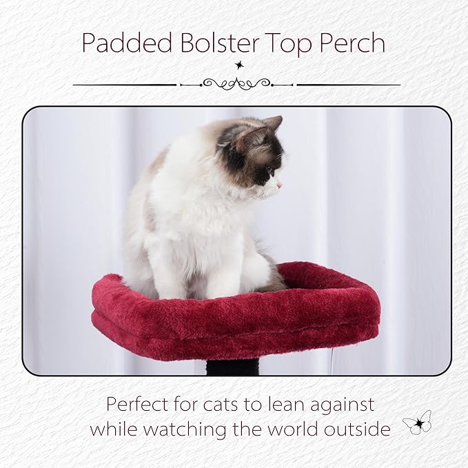 Hey-brother Cat Tree Tower, Scratching Posts with Cozy Condo, Padded Bed, Hammock, Plush Perch, Sisal Post and Ball for Indoor Kittens, 44.9 Inches, Black and Red MPJ009SBR