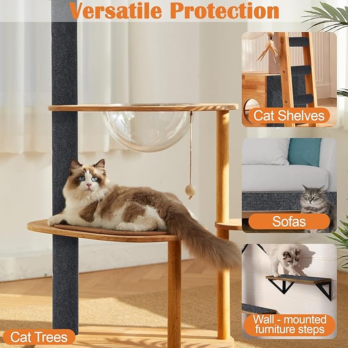 Cat Scratch Furniture Protector - 158" x 17" Trimmable Self-Adhesive Cats Claws Scratch Pads, DIY Cat Climbing Couch Protector for Scratch Post Cat Tree Replacement Indoor (Dark Gray)