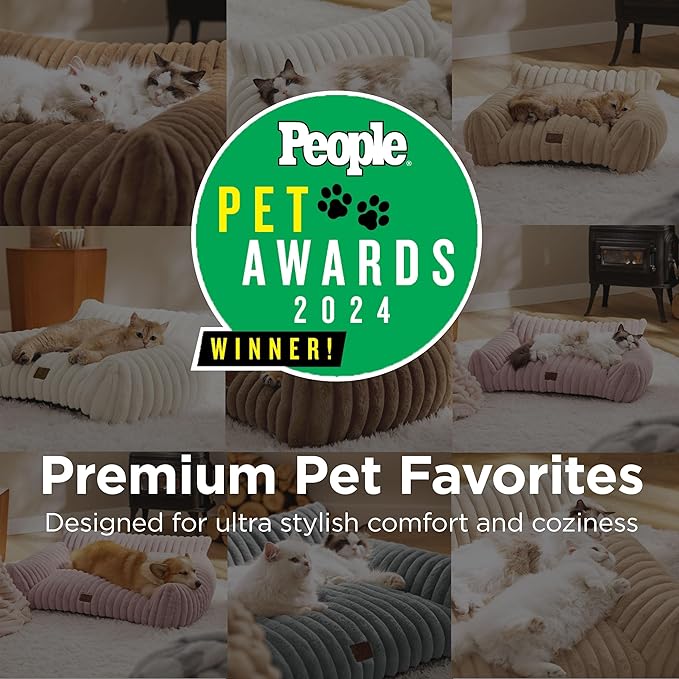 Bedsure ComfyFleece™ Cute Cat Couch for Pets - As Seen on TV on Good Day New York, Fuzzy Cats beds for Indoor Cats with Removable Washable Cover, Supportive Pet Sofa, 24inch, Blush Pink