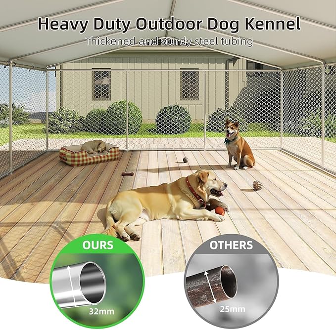 15'x15' Large Outdoor Dog Kennel, Heavy Duty Dog Enclosure with Roof, Weather Resistant Cover and Security Lock(183"x183")