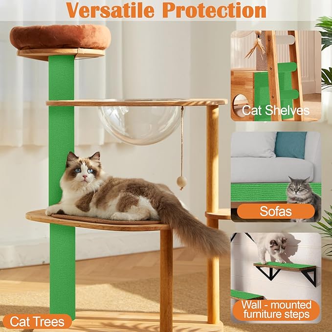 Cat Scratch Furniture Protector - 40" x 15.8" Trimmable Self-Adhesive Cats Claws Scratch Pads, DIY Cat Climbing Couch Protector for Scratch Post Cat Tree Replacement Indoor (Green)