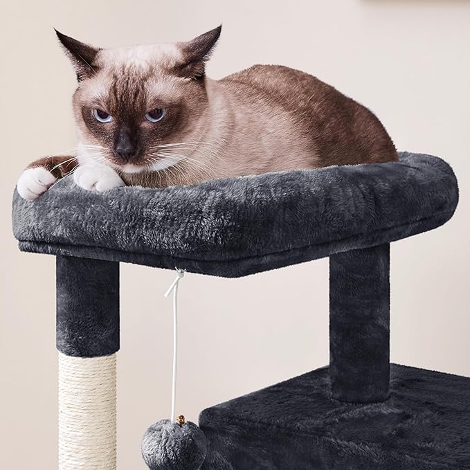 Yaheetech Cat Tree for Indoor Pets, 36in Tower Condo w/Extra Large Perch, Scratching Posts, Board, Dangling Ball, Play Structure for Kittens & Adult Cats, Graphite Gray