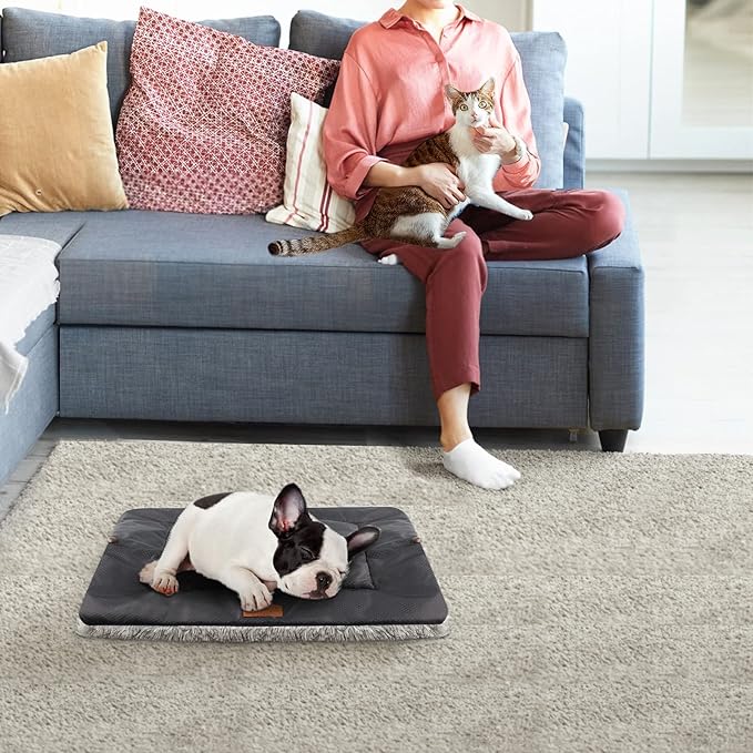 Self Warming Cat Bed, Foldable Self Heated Cat Mat Extra Warm Thermal Heating Pet Pad 24 x 20 inch for Indoor Outdoor Cats, Non-Slip Bottom Washable Non Electric Black
