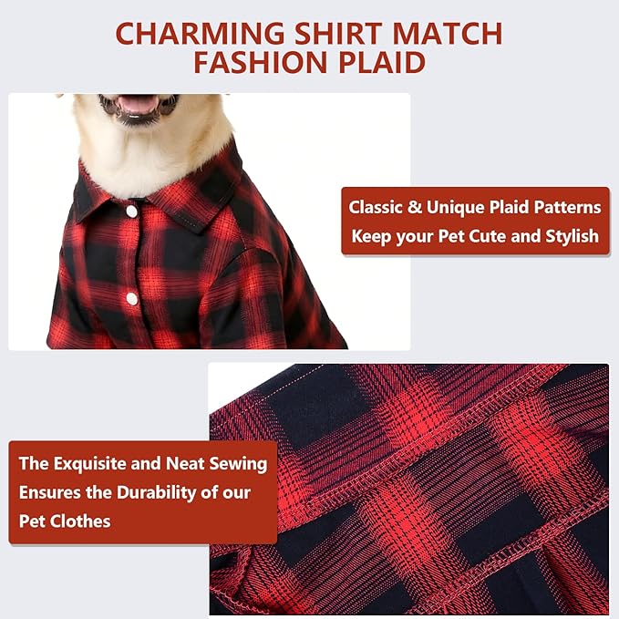 Koneseve Dog Shirt, Pet Plaid Clothes Shirt T-Shirt, Sweater Bottoming Shirt for Small Dog Cat Puppy Grid Adorable Wearing Stylish Cozy Halloween,Christmas Costumes (Red;3XL)