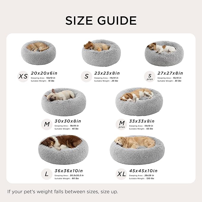 Bedsure Calming Cat Beds for Indoor Cats - Small Cat Bed Washable 20 inches, Anti-Slip Round Fluffy Plush Faux Fur Pet Bed, Fits up to 15 lbs Pets, Pale Grey