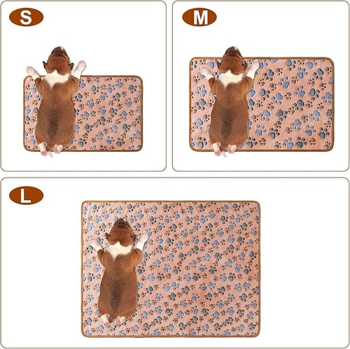 1 Pack 3 Blankets Super Soft Fluffy Premium Fleece Pet Blanket Flannel Paw Printed Throw for Dog Puppy Cat (Medium 30x20'', Beige, Grey, Navy)