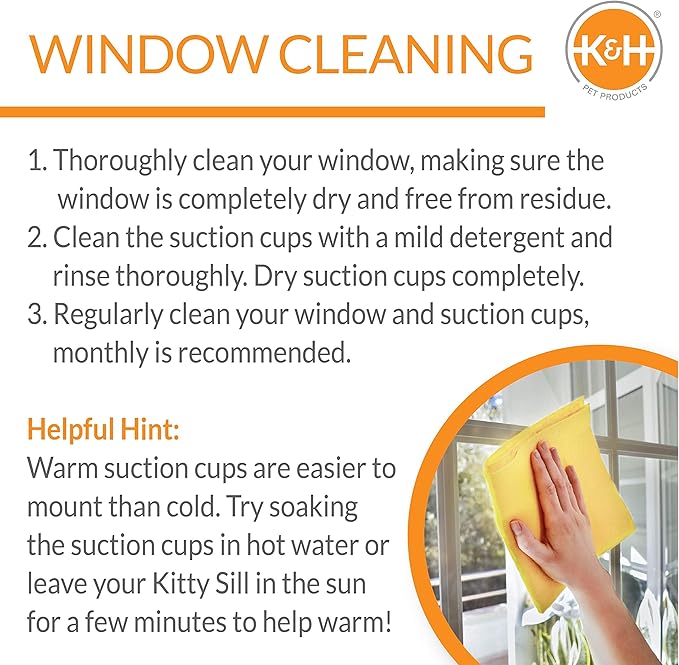 K&H Pet Products Window Lounger Cat Window Perch for Large Cats, Sturdy Kitty Sill Window Hammock Bed, Steel Frame, Sturdy Suction Cups, Washable Shelf Cover, Foldable - 23 X 12in Fleece
