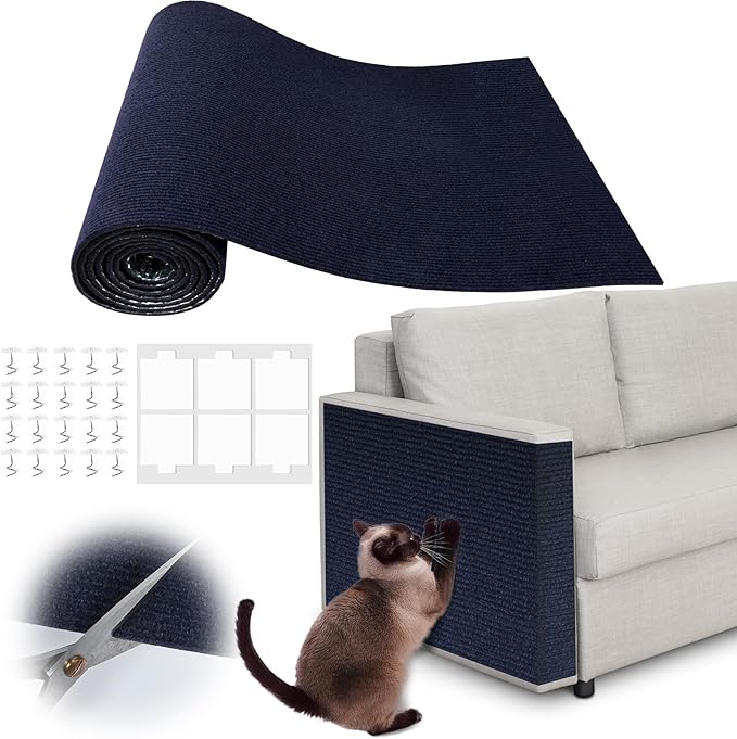 Cat Scratch Furniture Protector - 40" x 13.8" Trimmable Self-Adhesive Cats Claws Scratch Pads, DIY Cat Climbing Couch Protector for Scratch Post Cat Tree Replacement Indoor (Dark Blue)