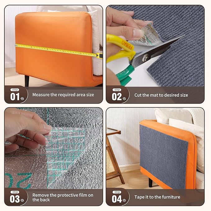 Cat Scratch Furniture Protector, Self-Adhesivet Scratch Mats Deterrent for Furniture, DIY Climbing Cat Scratcher Couch Protector from Cat Claws(Light Grey, 78.7x15.8Inch)
