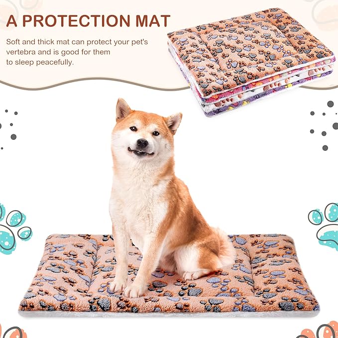 Tuanse 4 Pack Ultra Soft Dog Cat Bed Mat Small Animal Guinea Pig Bed with Cute Print Reversible Fleece Dog Crate Kennel Pad Cozy Washable Thickened Hamster Pet Beds Mat(30 x 22 Inches,Vivid Color)