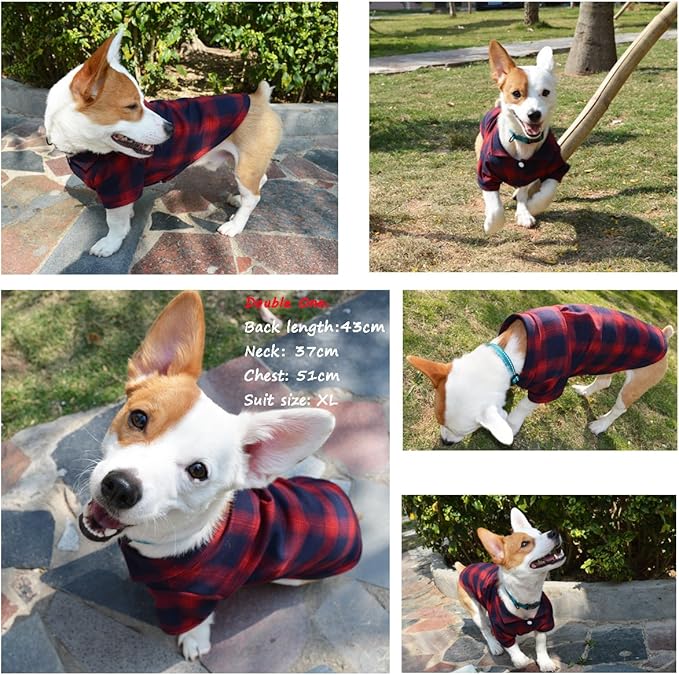 Koneseve Dog Plaid Shirt, Pet Clothes T-Shirt Sweater Matching Breathable for Small Medium Large Dog Cat Puppy Adorable Casual Cozy Halloween Thanksgiving Christmas Costumes (Red; 6XL)