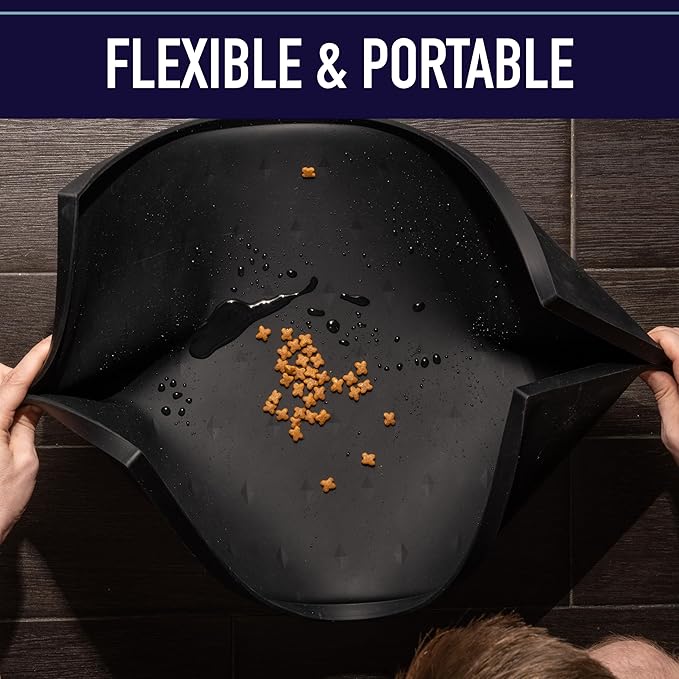 Leash Boss Dog Food Mat - Waterproof Cat & Dog Bowl Mat for Food and Water, Silicone Pet Feeding Mats for Floors, Non-Slip Placemat with High Edges, Puppy Essentials (XXL: 30"x22", Navy)