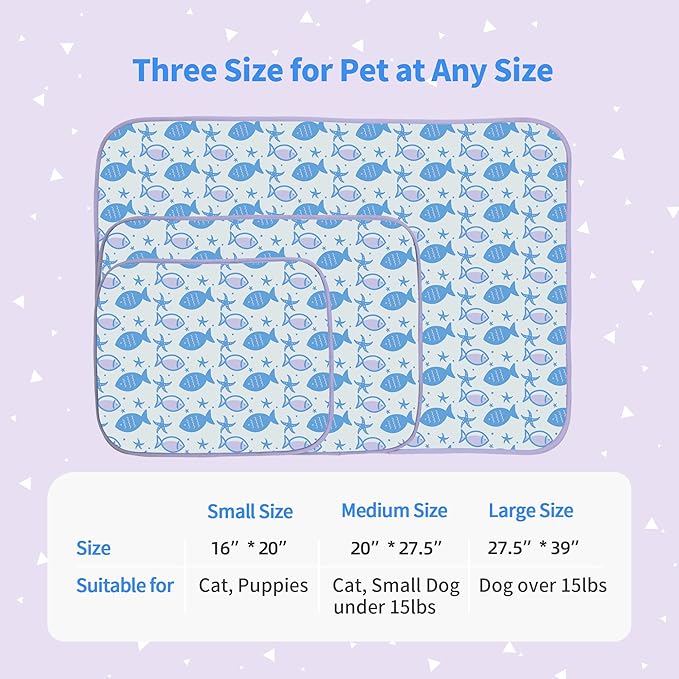 NWK Pack of 4 Pet Cooling Mat - Ice Silk Cooling Mat for Dogs & Cats Portable & Washable Pet Cooling Blanket, Car Seats, Beds for Summer (4pcs, Purple Fish, 39’’ X 27’’ X 0.3)